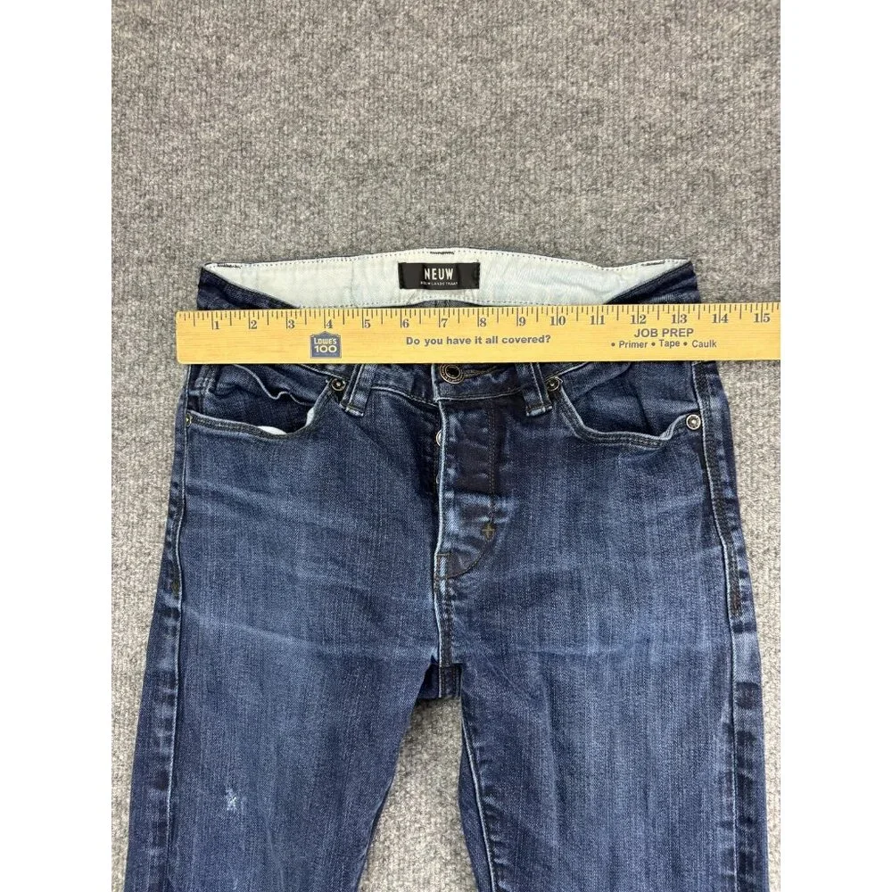 Neuw Iggy‎ Skinny Jeans Mens 28x32 Dark Wash Denim Stretch Button Fly Distressed